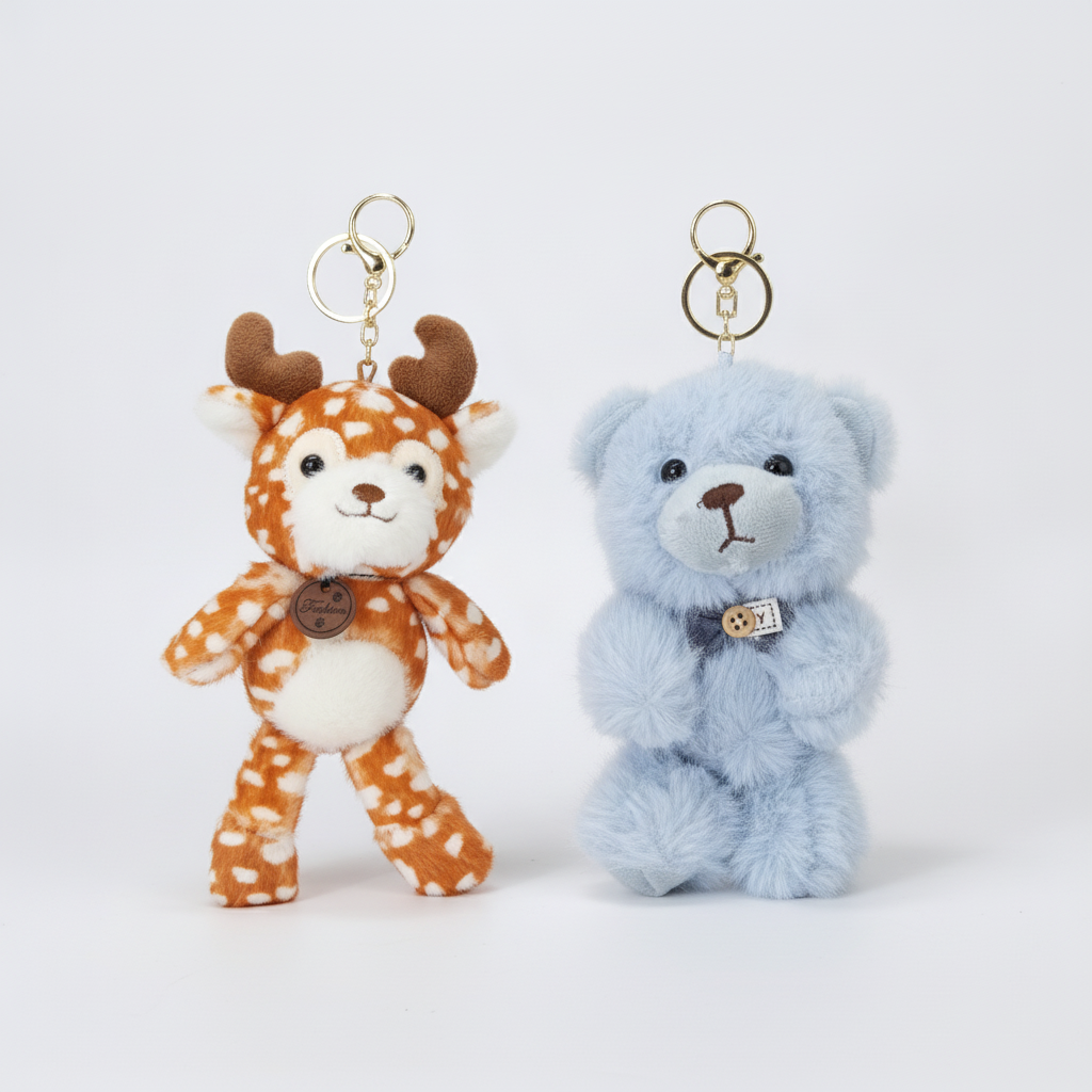 Cute Plush Animal Keychain – Deer & Teddy Bear Soft Toy