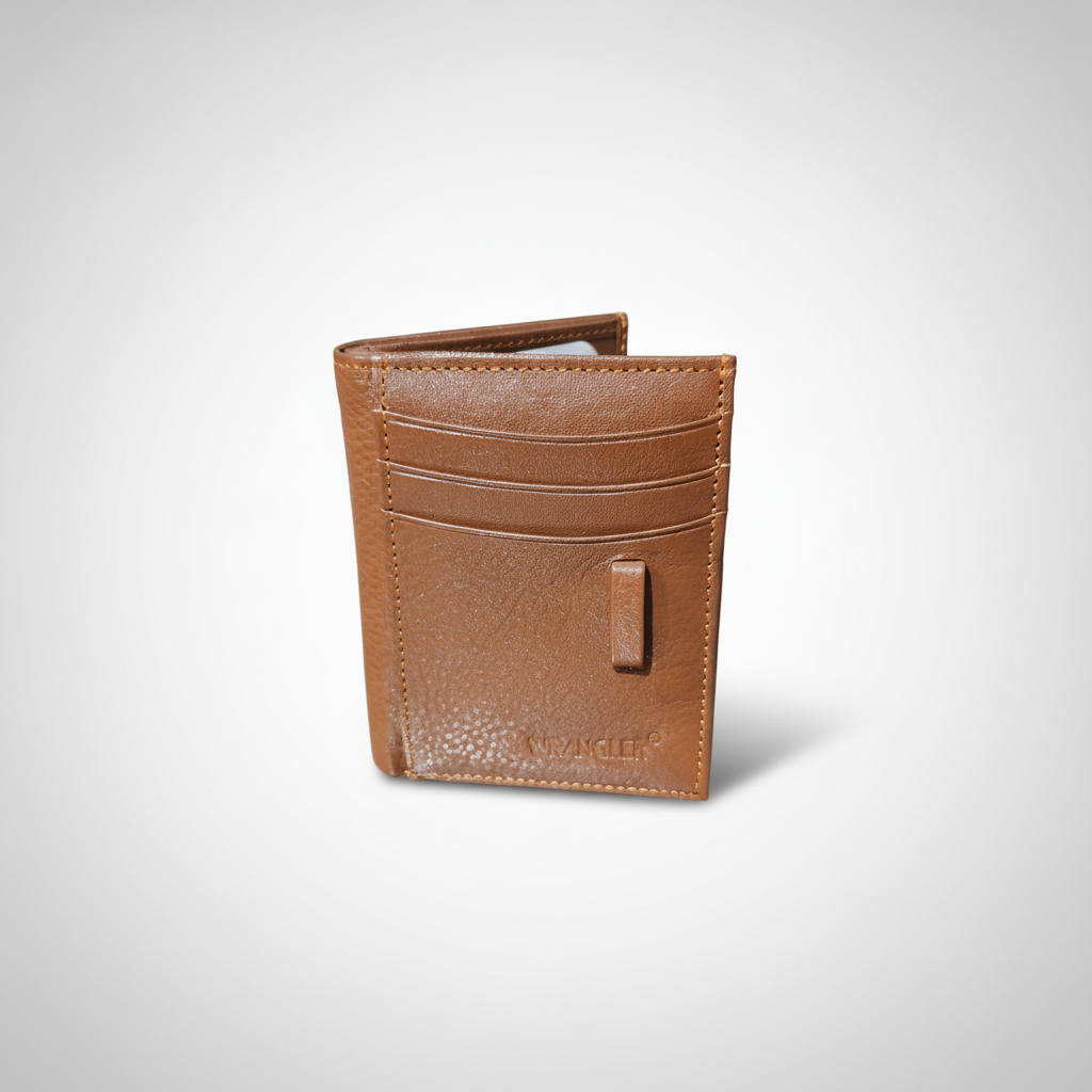 Wrangler Men's Slim Bifold Card Holder Wallet – Tan Brown
