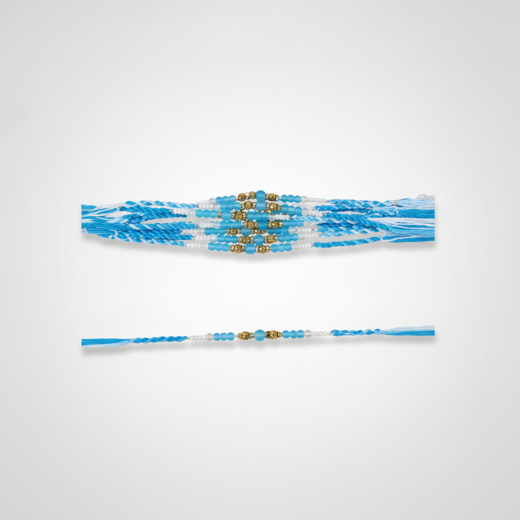 Sky Blue Beaded Rakhi Set – Box of 12