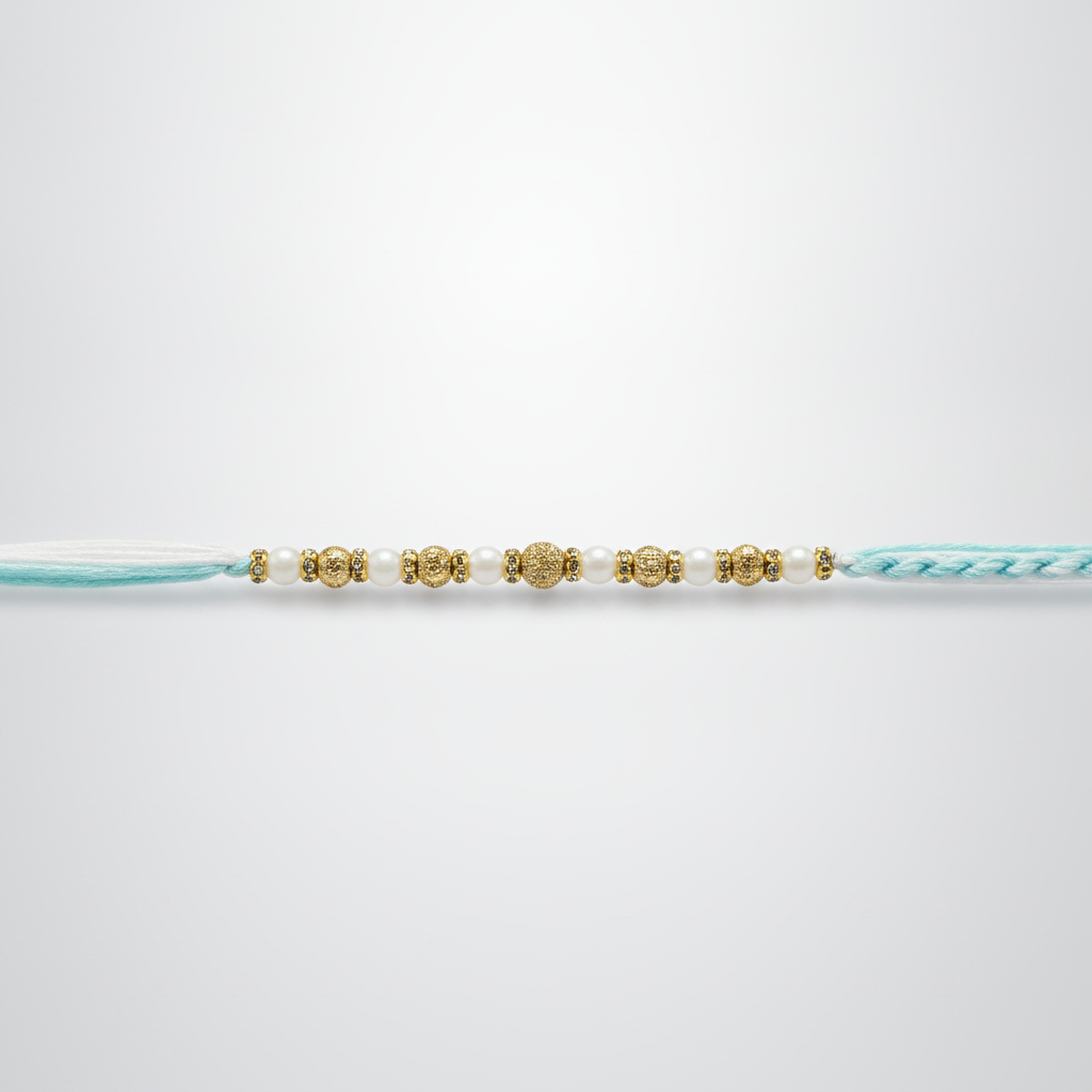 Light Blue & Gold Beaded Rakhi – Pack of 12