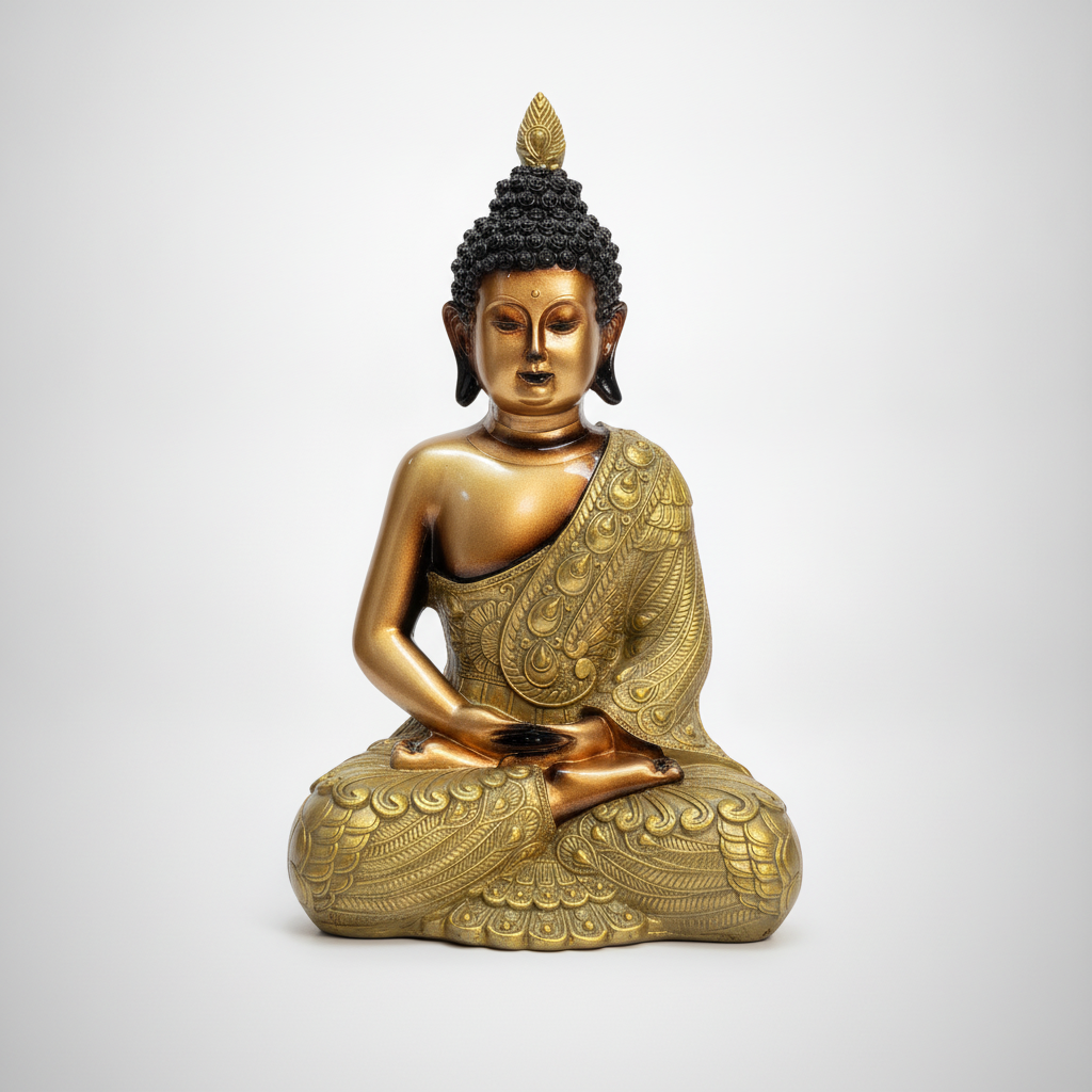 Golden Meditating Buddha Statue – Ornate Resin Figurine