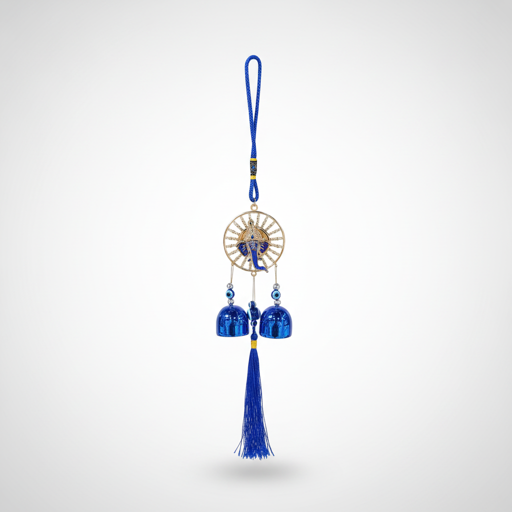 Ganesha Evil Eye Wind Chime with Blue Bells & Tassel
