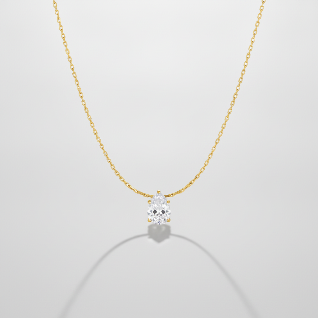 Dainty Gold Chain Necklace with Teardrop Crystal Pendant
