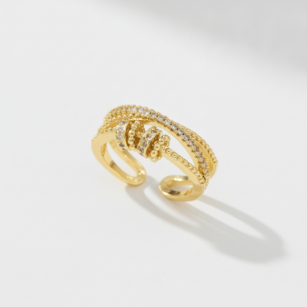 Gold Multi-Layer Crystal Open Band Ring