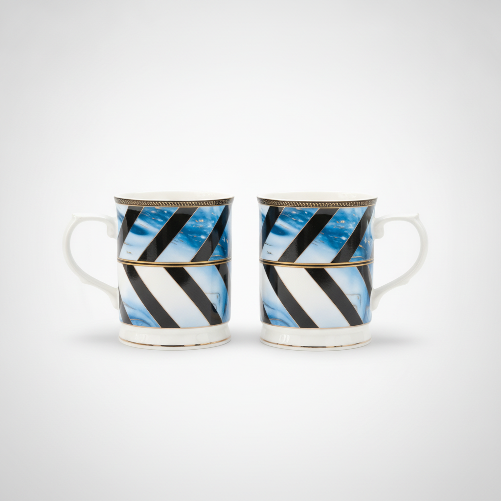 Luxury Marble-Pattern Ceramic Mug Set of 2 with Gold Trim