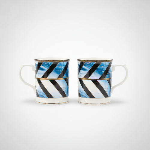 Luxury Marble-Pattern Ceramic Mug Set of 2 with Gold Trim
