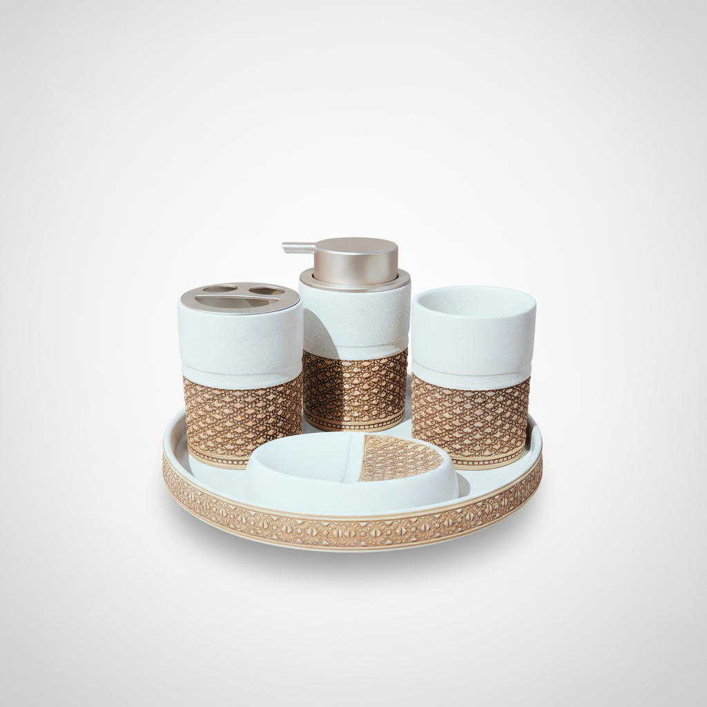 Boho Chic Ceramic Bathroom Accessory Set – 4 Piece