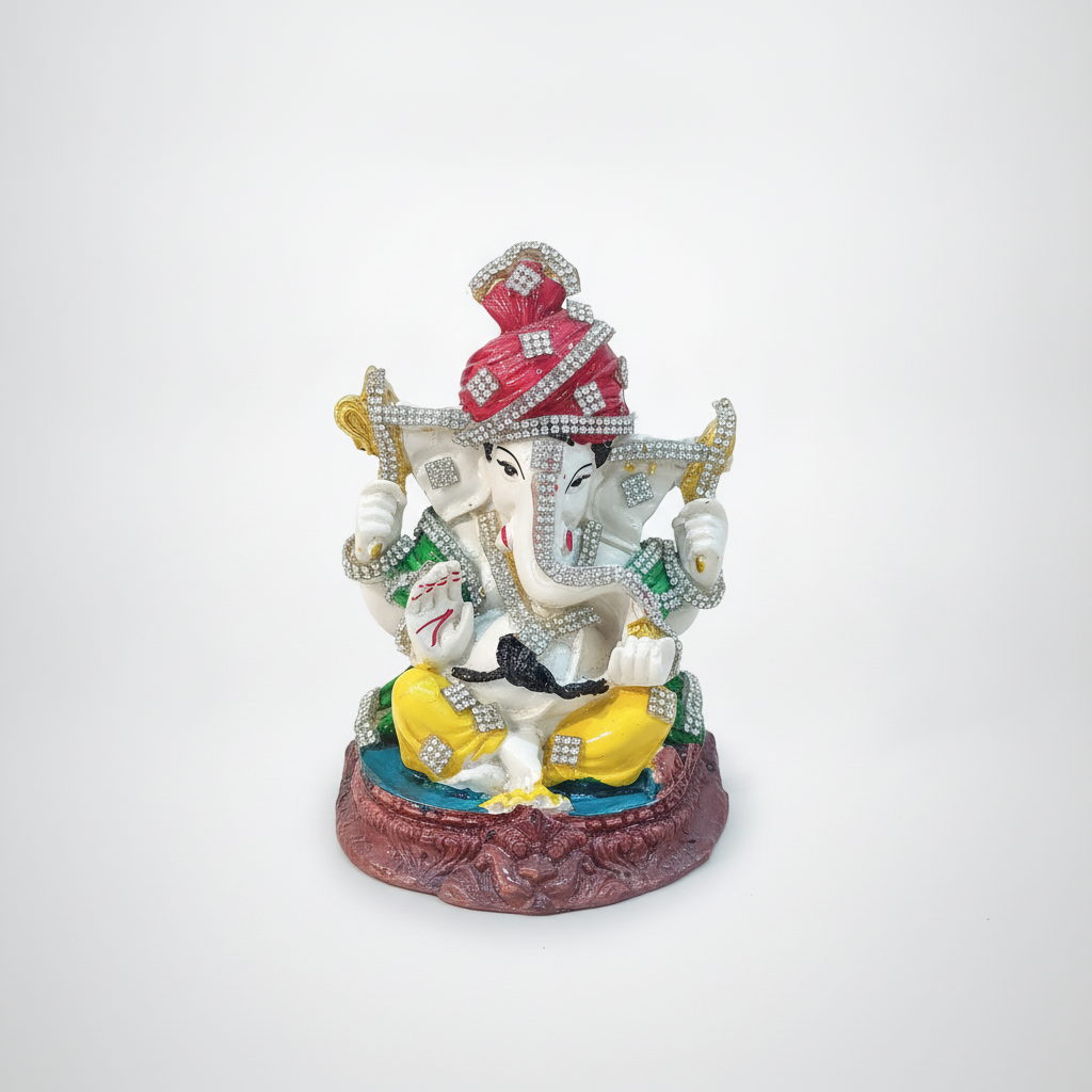 Lord Ganesha Poly Resin Idol with Diamond Embellishments, 6"