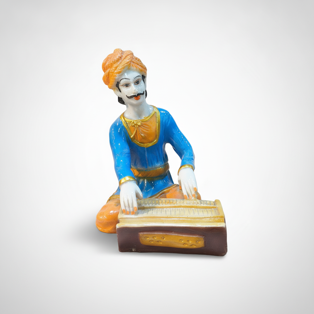Rajasthani Harmonium Player Figurine – Poly Resin, 7.5 In