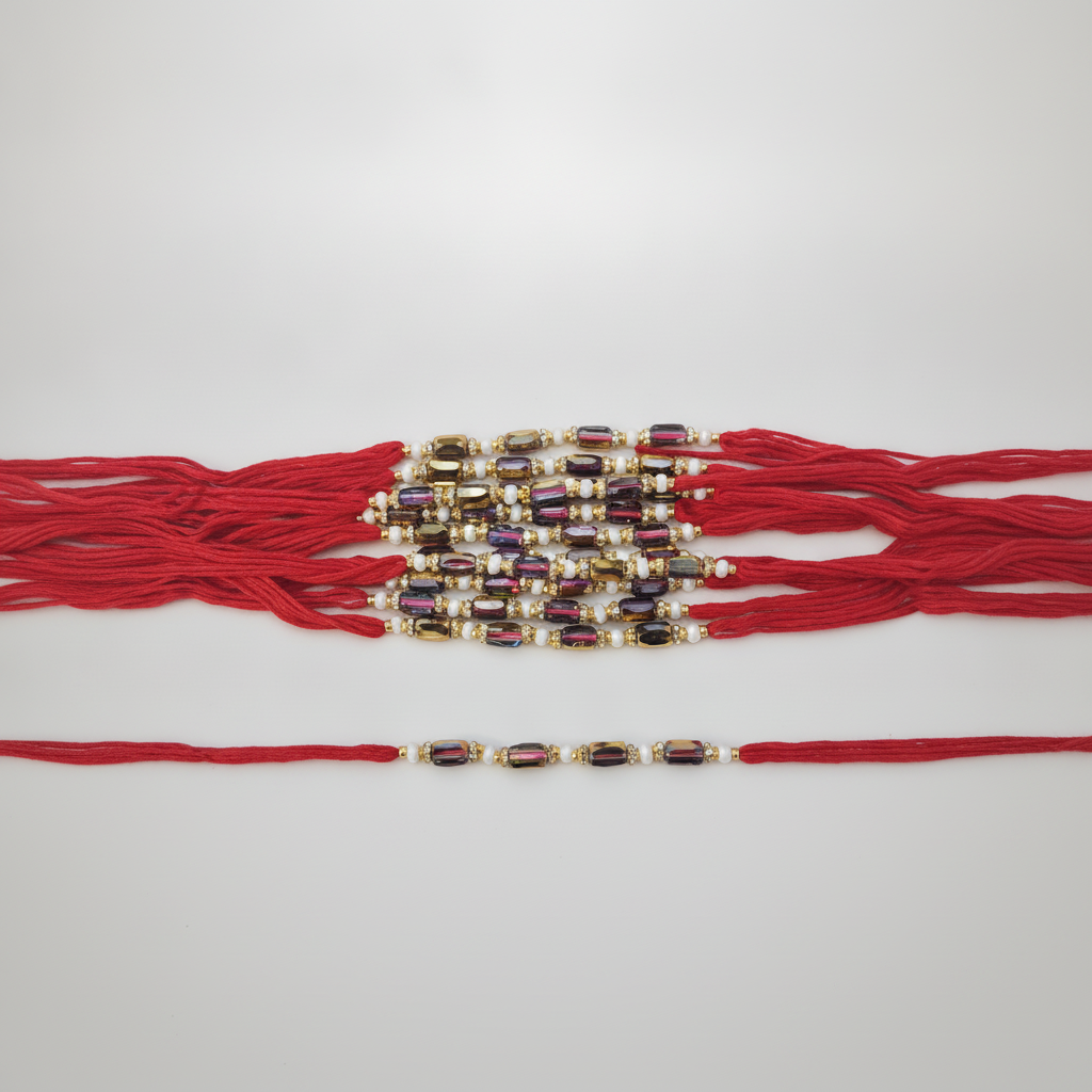 Beaded Rakhi Bracelets – Multi-Colour Crystal & Red Thread