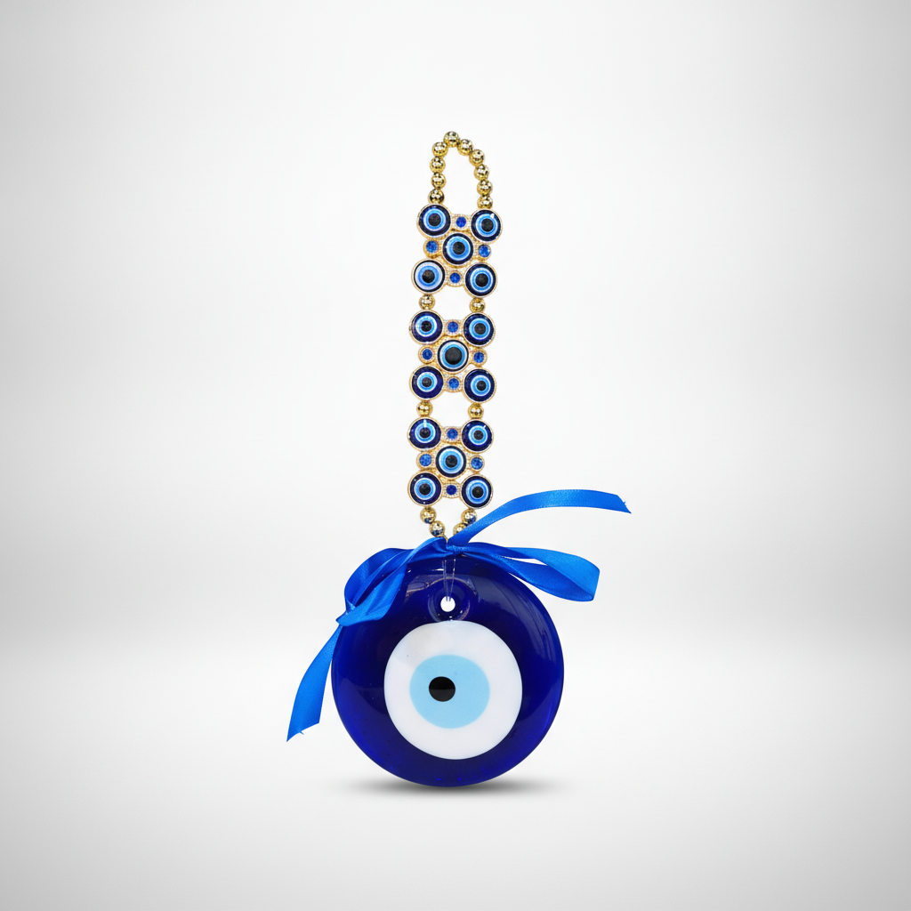 Turkish Evil Eye Glass Wall Hanging with Gold Chain