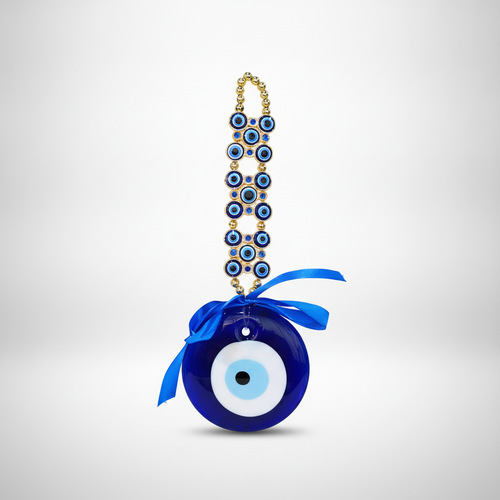 Turkish Evil Eye Glass Wall Hanging with Gold Chain