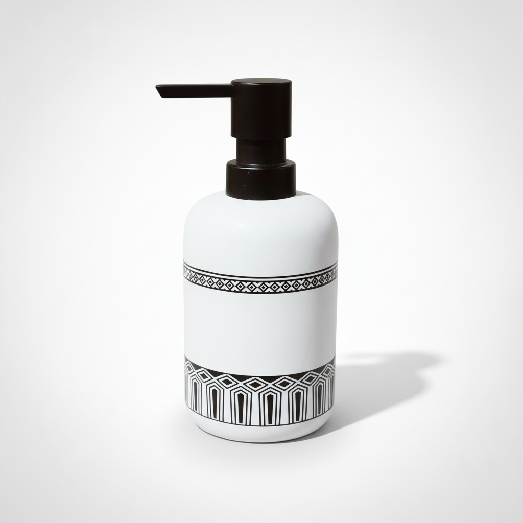Ceramic Liquid Soap Dispenser – Black & White Tribal Pattern