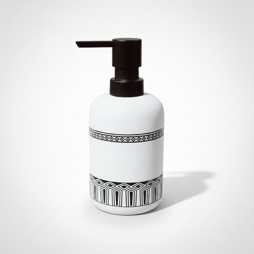 Ceramic Liquid Soap Dispenser – Black & White Tribal Pattern