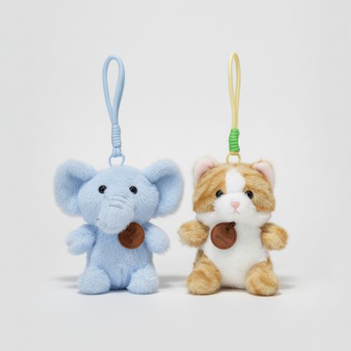 Adorable Animal Plush Keychain Charm – Elephant & Cat