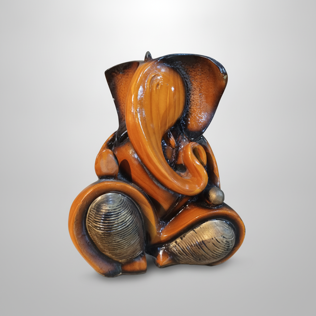 Modern Abstract Lord Ganesha Resin Idol – Amber & Black
