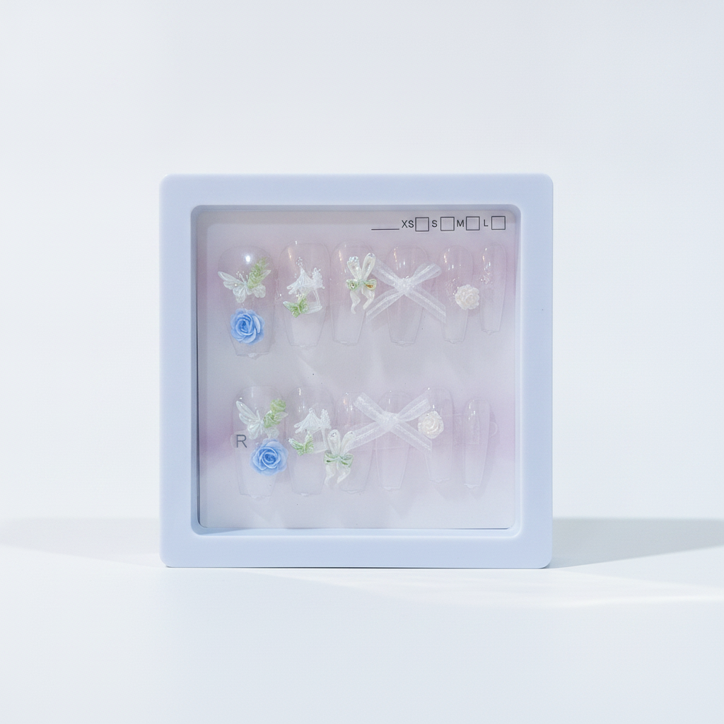 Fairy Garden Press-On Nails – Floral & Bow 3D Art Set