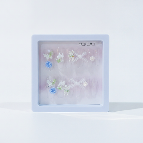 Fairy Garden Press-On Nails – Floral & Bow 3D Art Set