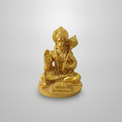 Golden Lord Hanuman Seated Idol – Resin Devotional Statue