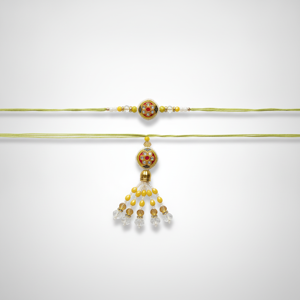 Bhaiya Bhabhi Rakhi Set with Meenakari Charm & Lumba