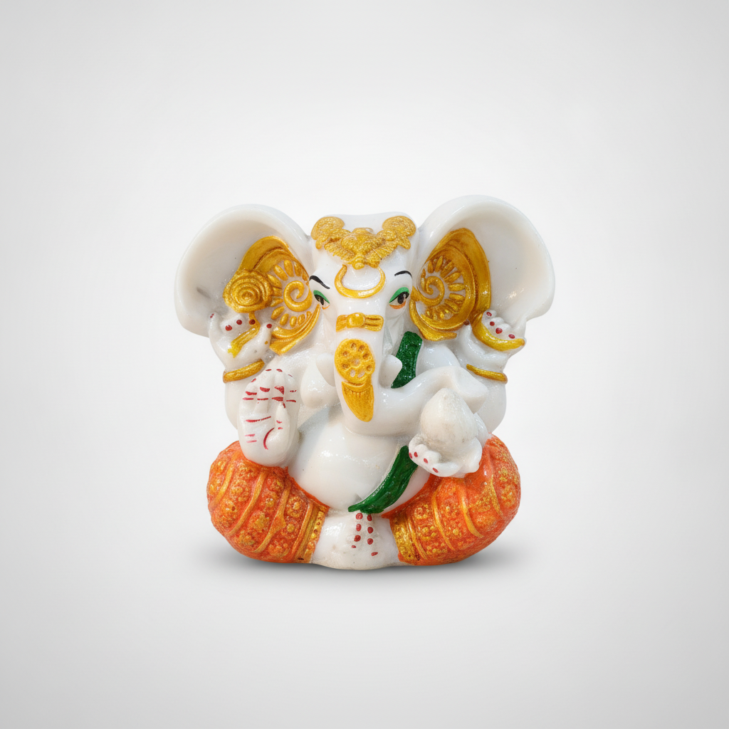 White Marble-Finish Ganesha Idol Statue – 5.5 Inch Polyresin