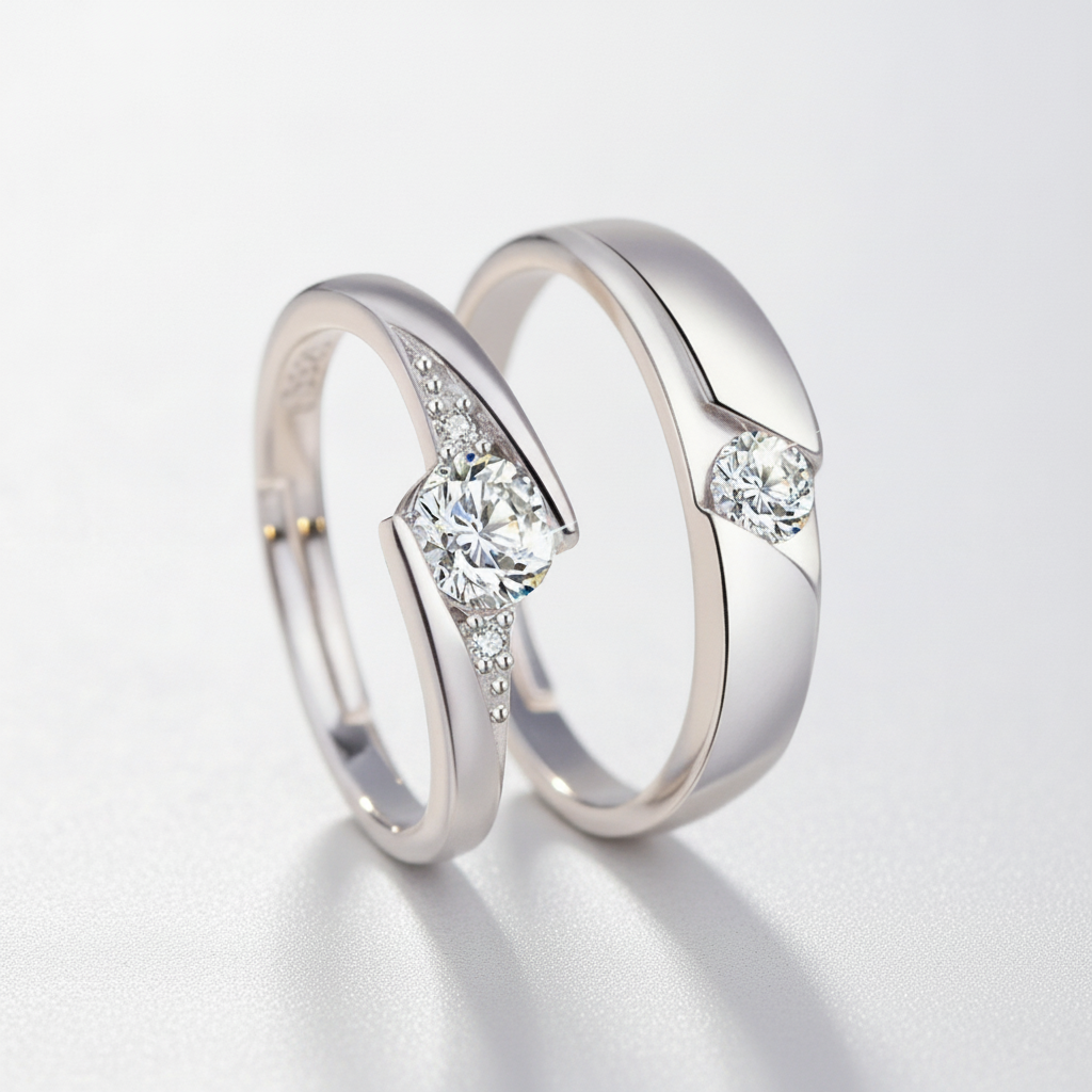 Sterling Silver Crystal Couple Rings Set – His & Hers