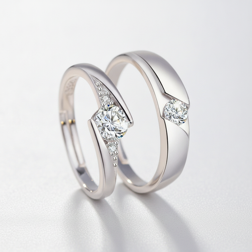Sterling Silver Crystal Couple Rings Set – His & Hers