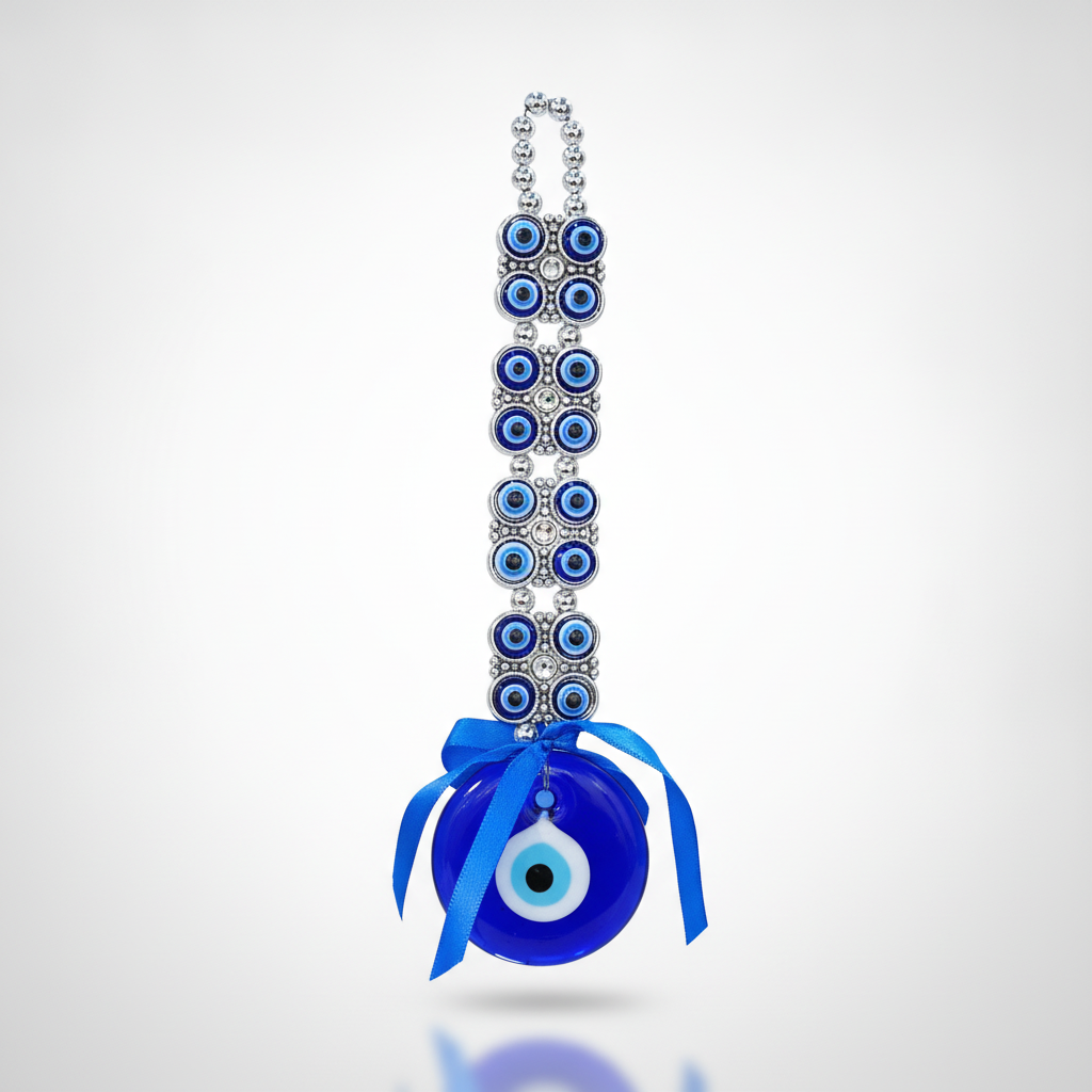 Turkish Evil Eye Wall Hanging Charm with Blue Ribbon