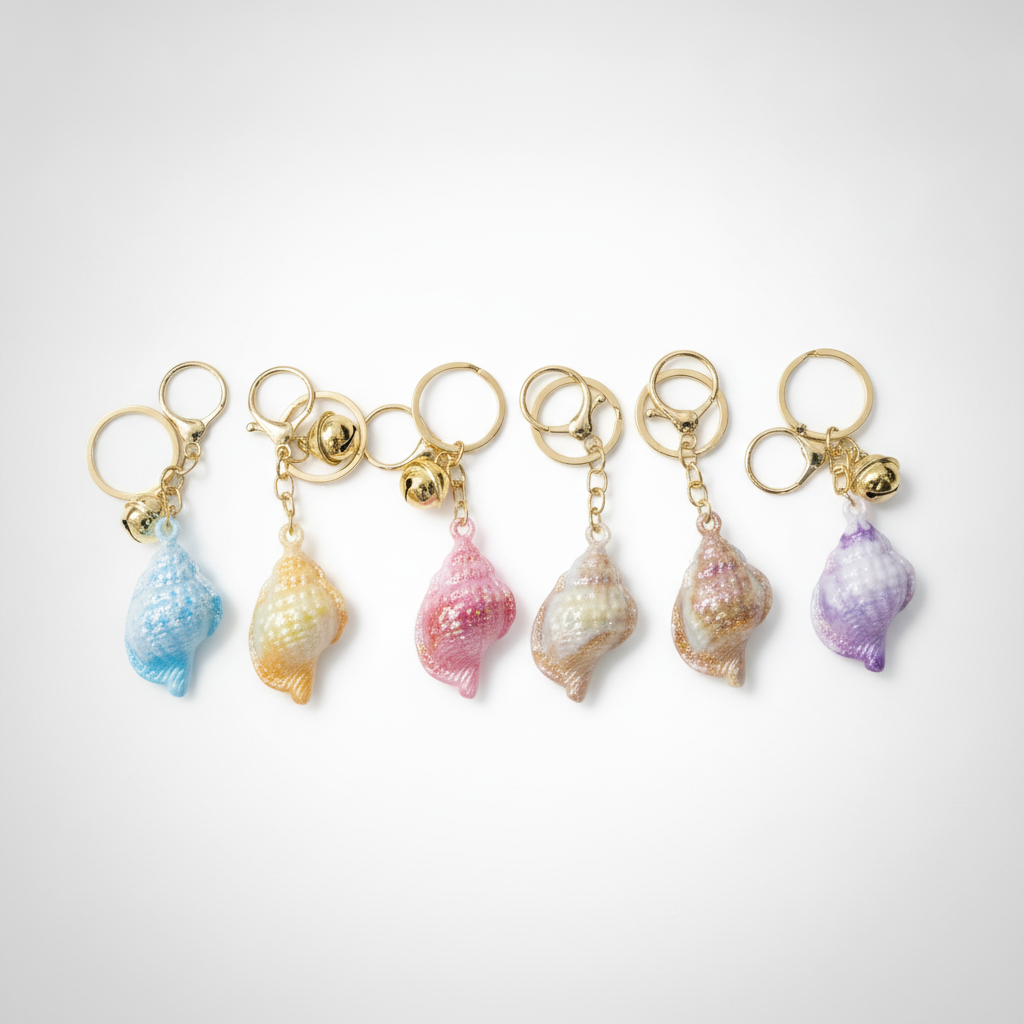 Iridescent Seashell Charm Keychains – Pastel Ocean Collection