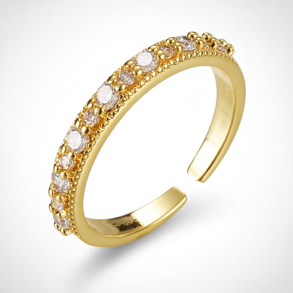 Gold Crystal Eternity Band Open Adjustable Ring