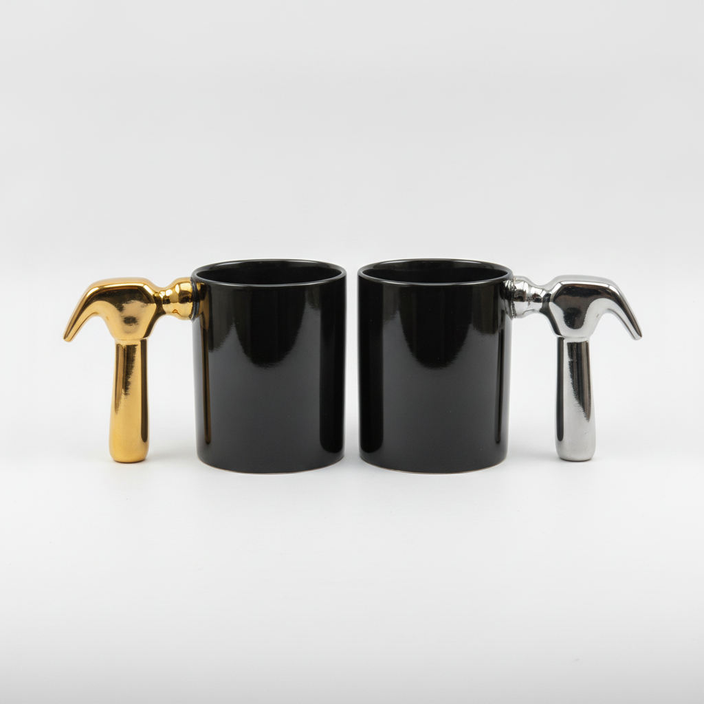 Hammer Handle Ceramic Mug – Bold Black with Metallic Accent