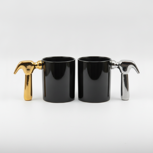 Hammer Handle Ceramic Mug – Bold Black with Metallic Accent