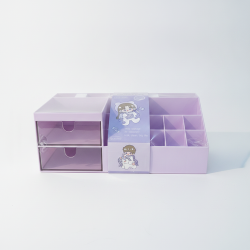 Purple Kawaii Desktop Organizer with Drawers & Compartments