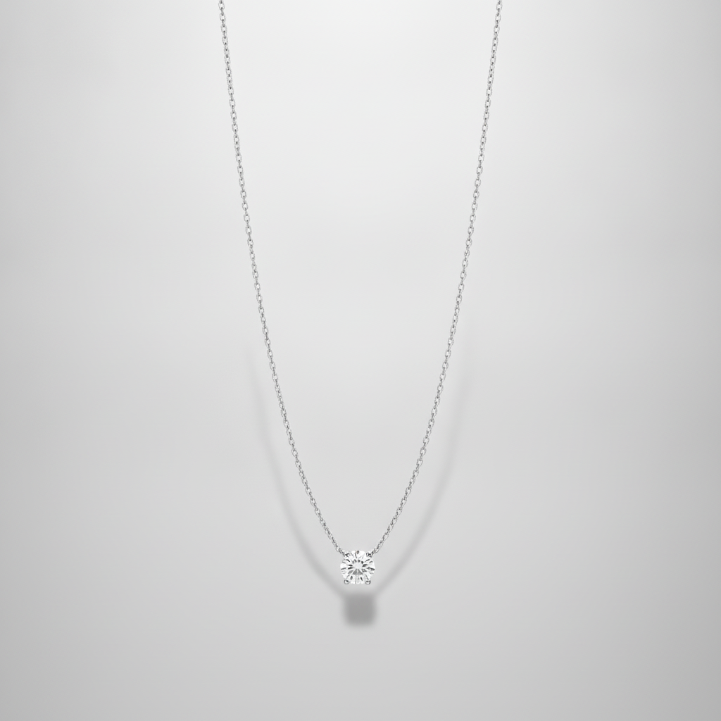 Delicate Solitaire Crystal Pendant Necklace in Silver
