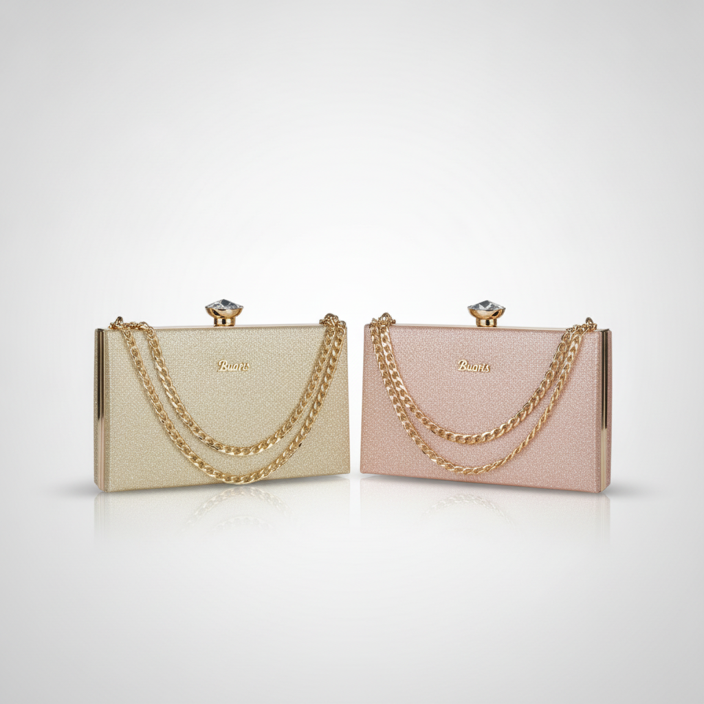 Exotic Glitter Clutch Purse with Gold Chain Strap