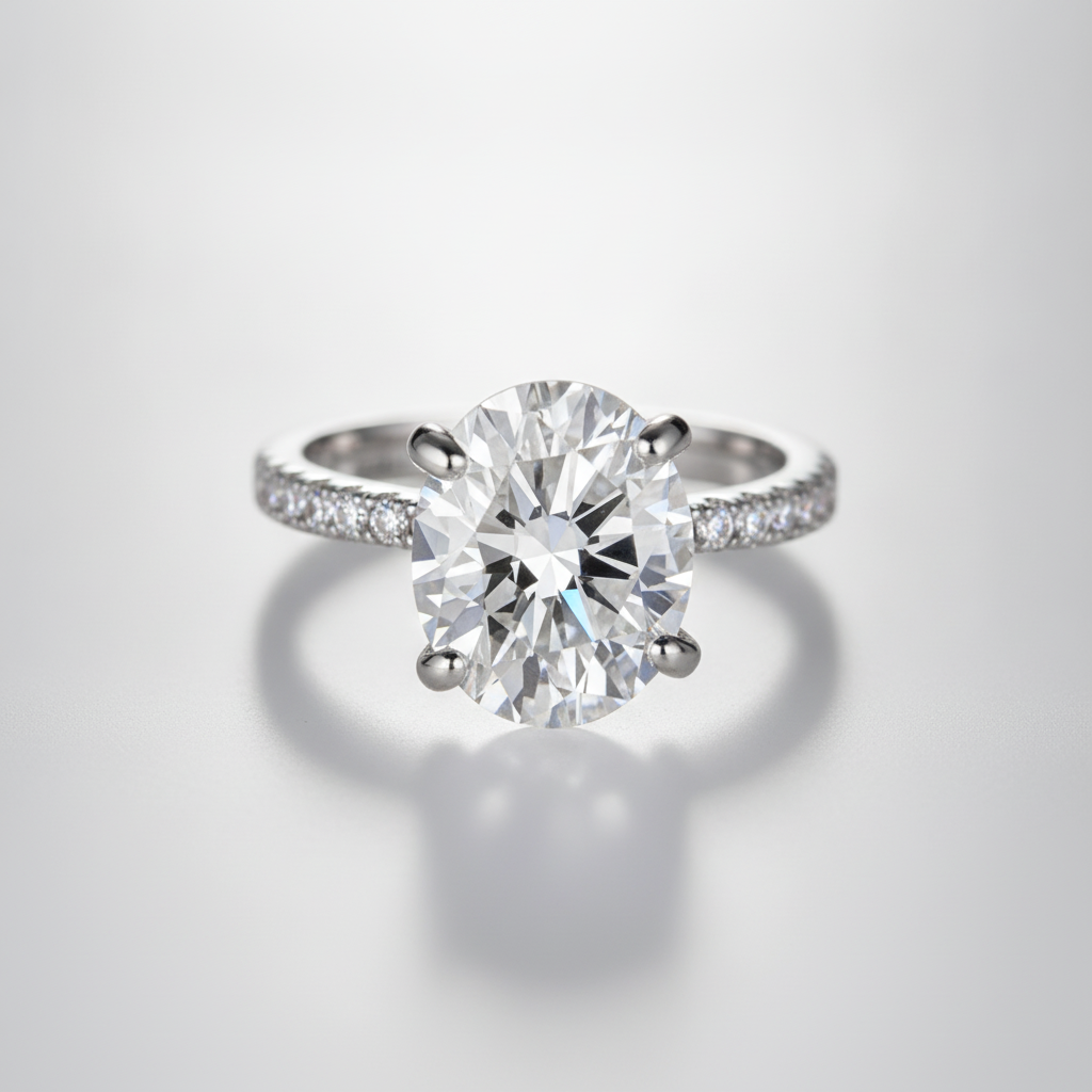 Classic Solitaire Diamond Ring with Pavé Band