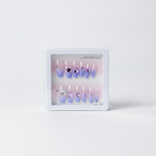 Purple Ombre Press-On Nails with Rhinestone Gems