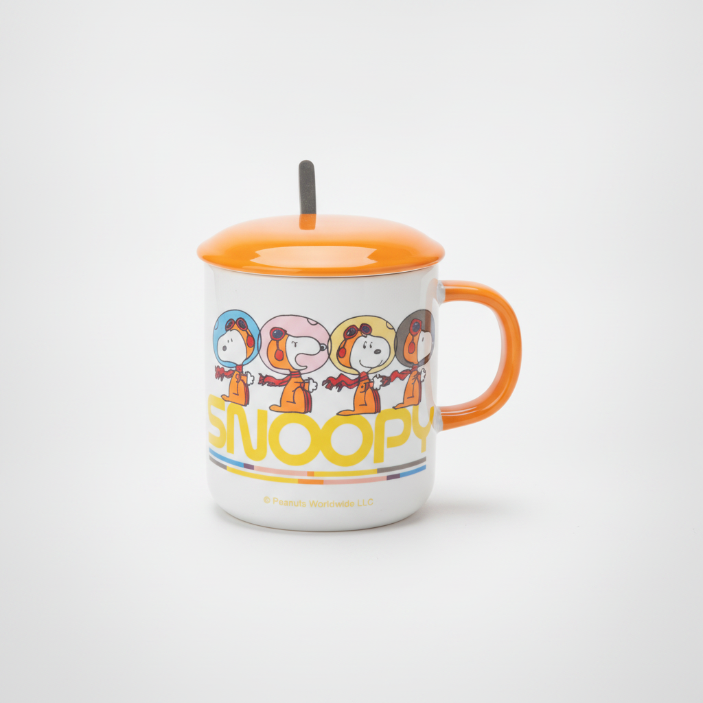 Snoopy Astronaut Ceramic Mug with Lid & Spoon