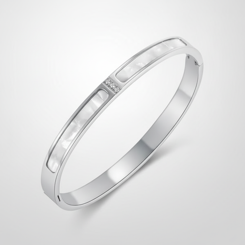 Mother of Pearl & Crystal Silver Bangle Bracelet for Women