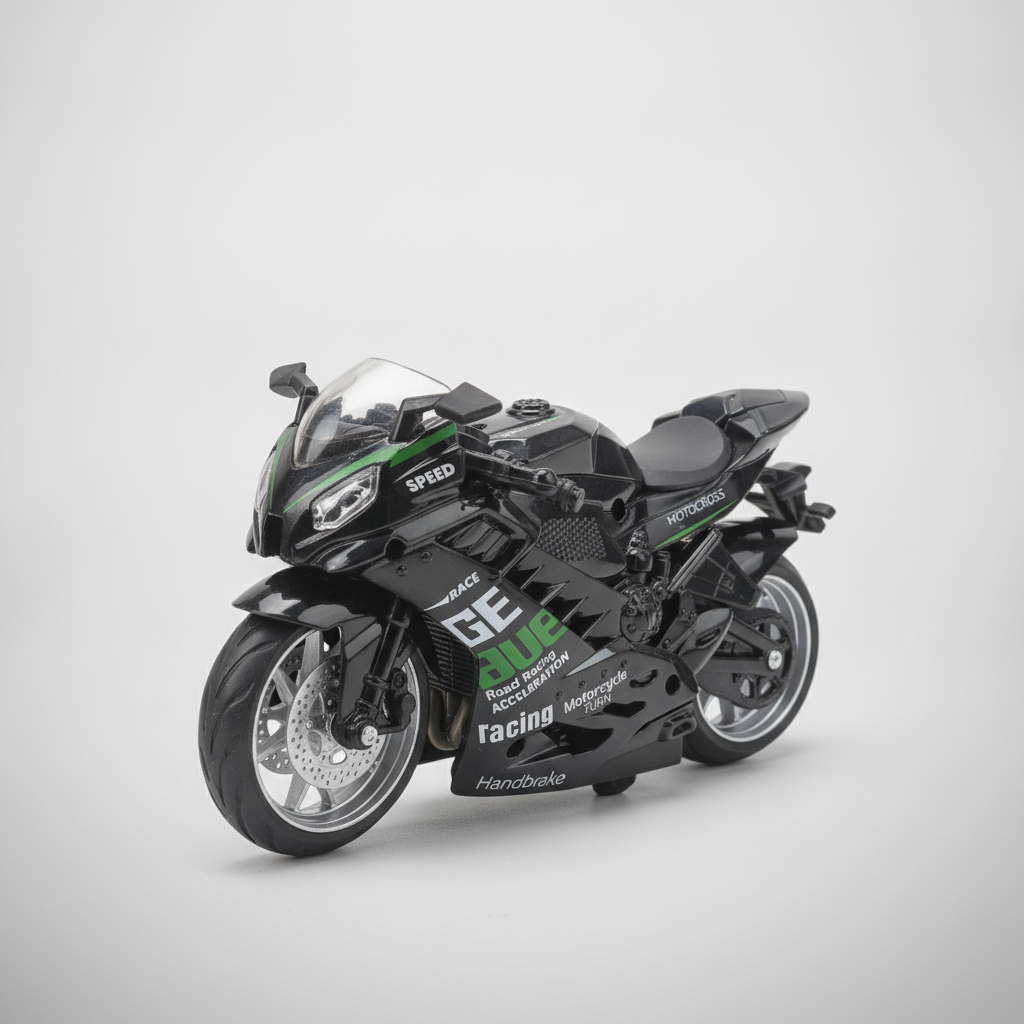 Kawasaki-Style Motocross Die-Cast Motorcycle Model with Lights & Smoke