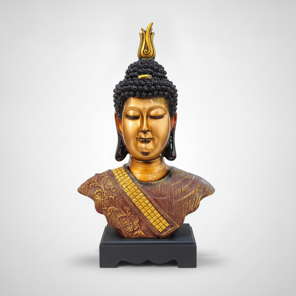 Golden Buddha Bust Statue | Decorative Resin Sculpture
