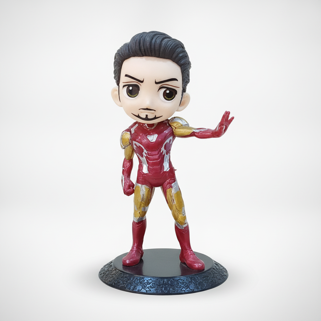 Iron Man Tony Stark Chibi Figure Statue on Display Base