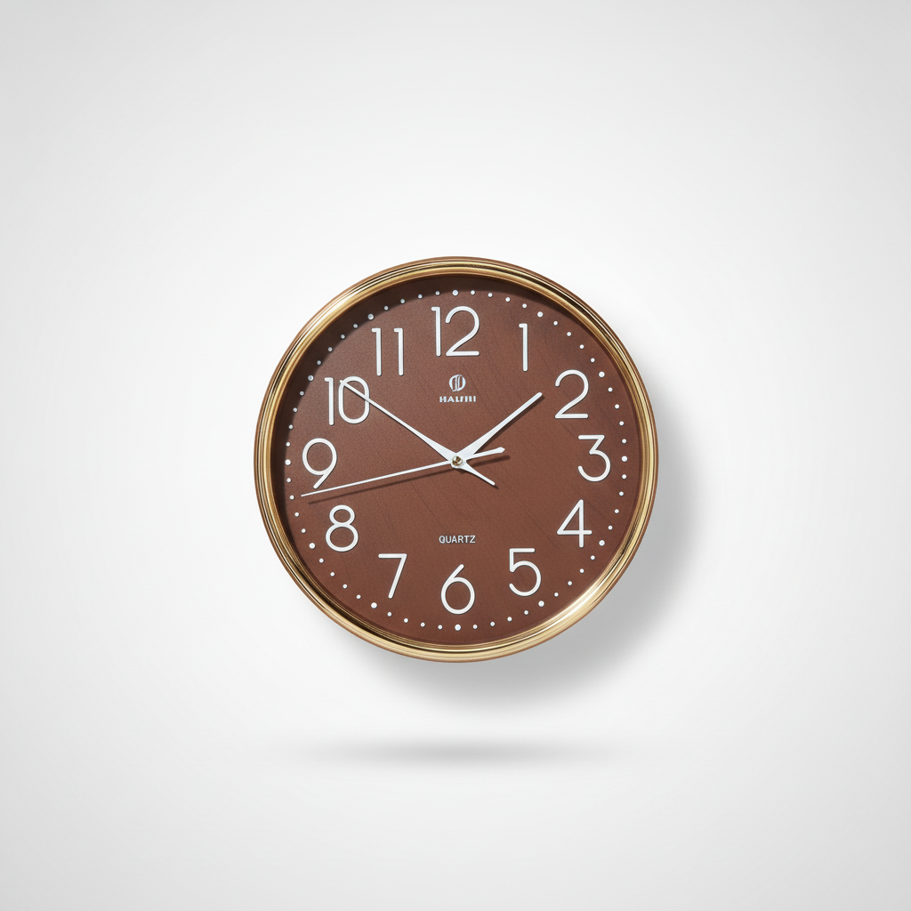 Haishi Quartz Wall Clock – Brown & Gold Round Design