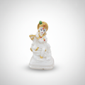 White Marble Krishna Idol Statue with Gold Accents