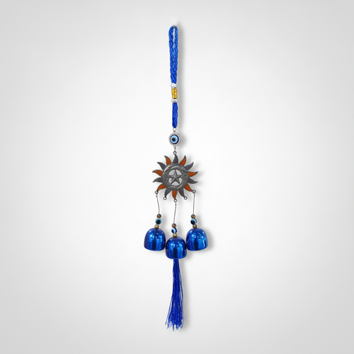 Evil Eye Sun Wind Chime with Blue Bells & Tassel