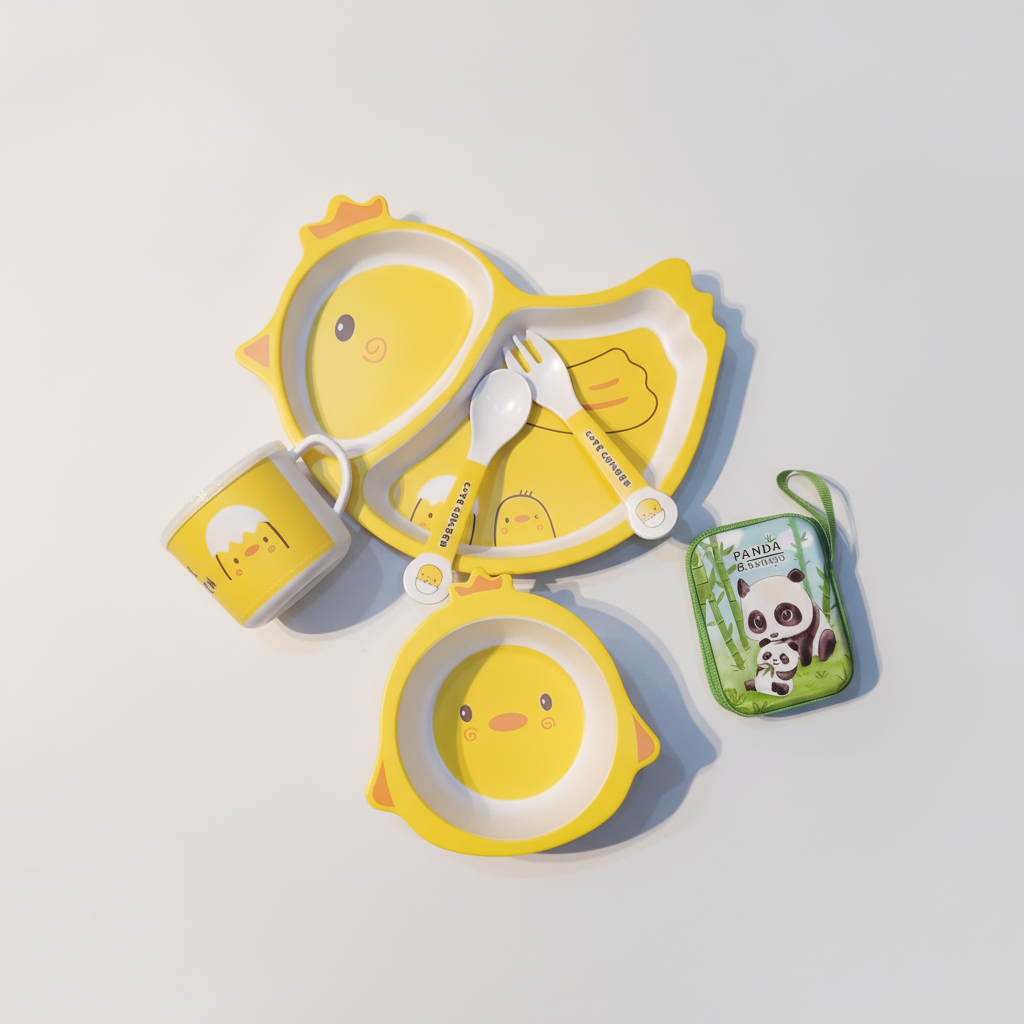 Cute Chicken 5-Piece Bamboo Baby Dinnerware Set
