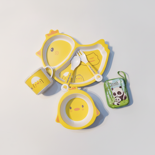 Cute Chicken 5-Piece Bamboo Baby Dinnerware Set