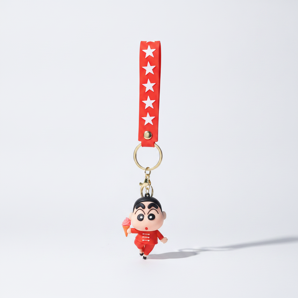 Crayon Shin-Chan 3D Figure Keychain with Red Star Strap