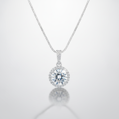 Halo Diamond Pendant Necklace in Sterling Silver