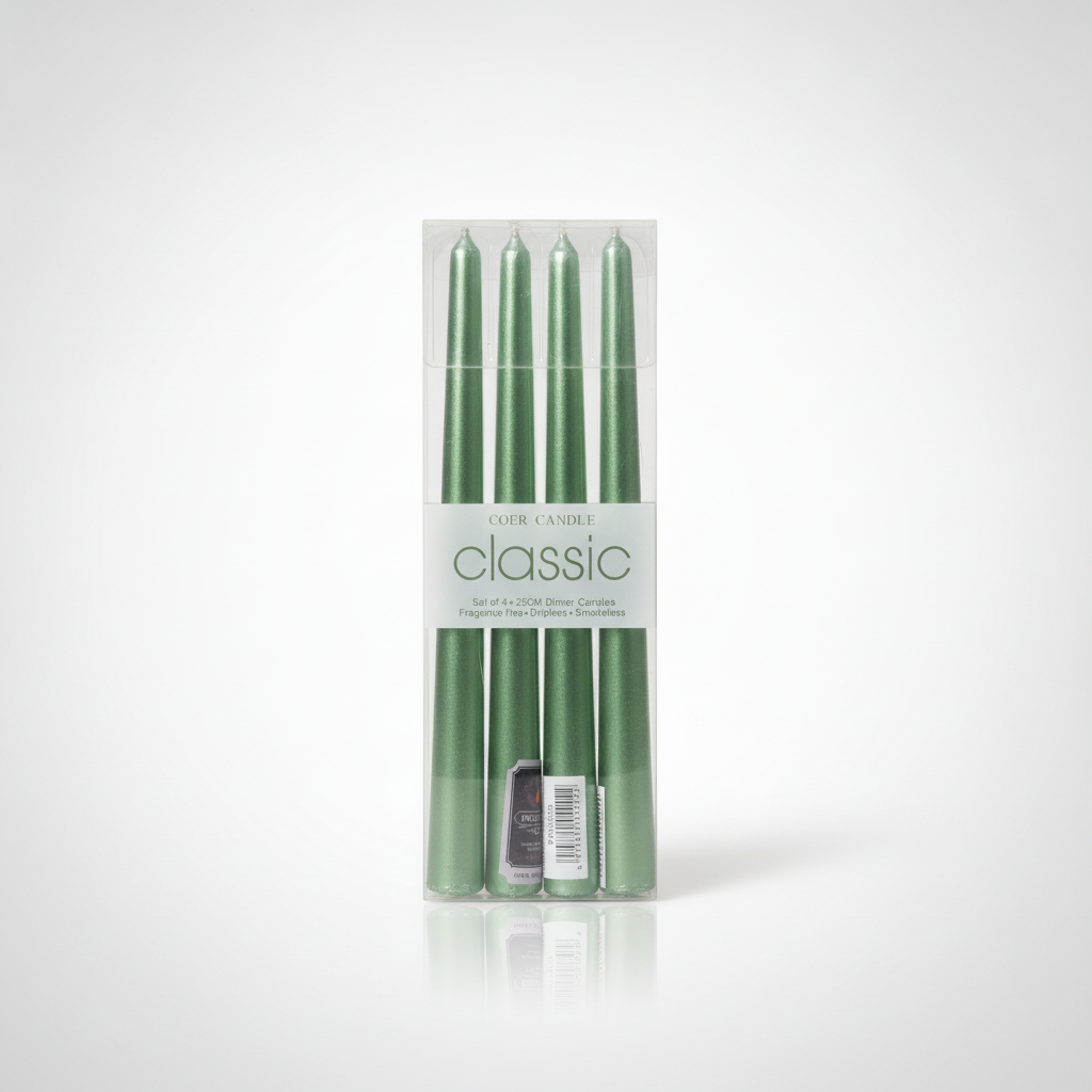 Coer Candle Classic Green Dinner Candles – Set of 4
